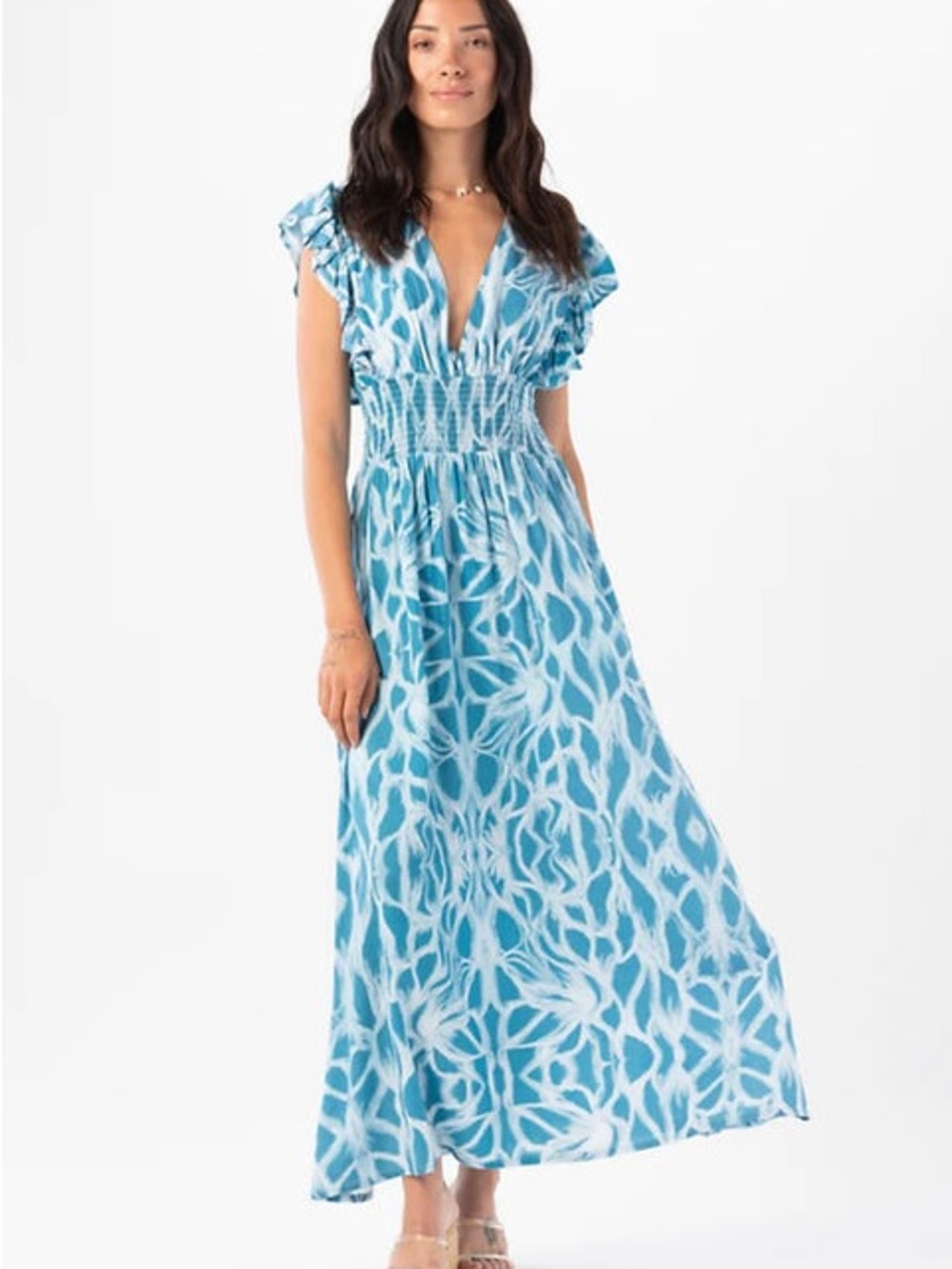 NWT Tiare Hawaii Banana Viscose Dahlia V-Neck Smocked Waist Maxi Dress OS